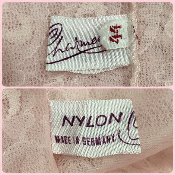 Vintage 60s Germany Pink Nylon Chiffon All Lace Full Slip Dress Women’s Size S - Picture 10 of 10